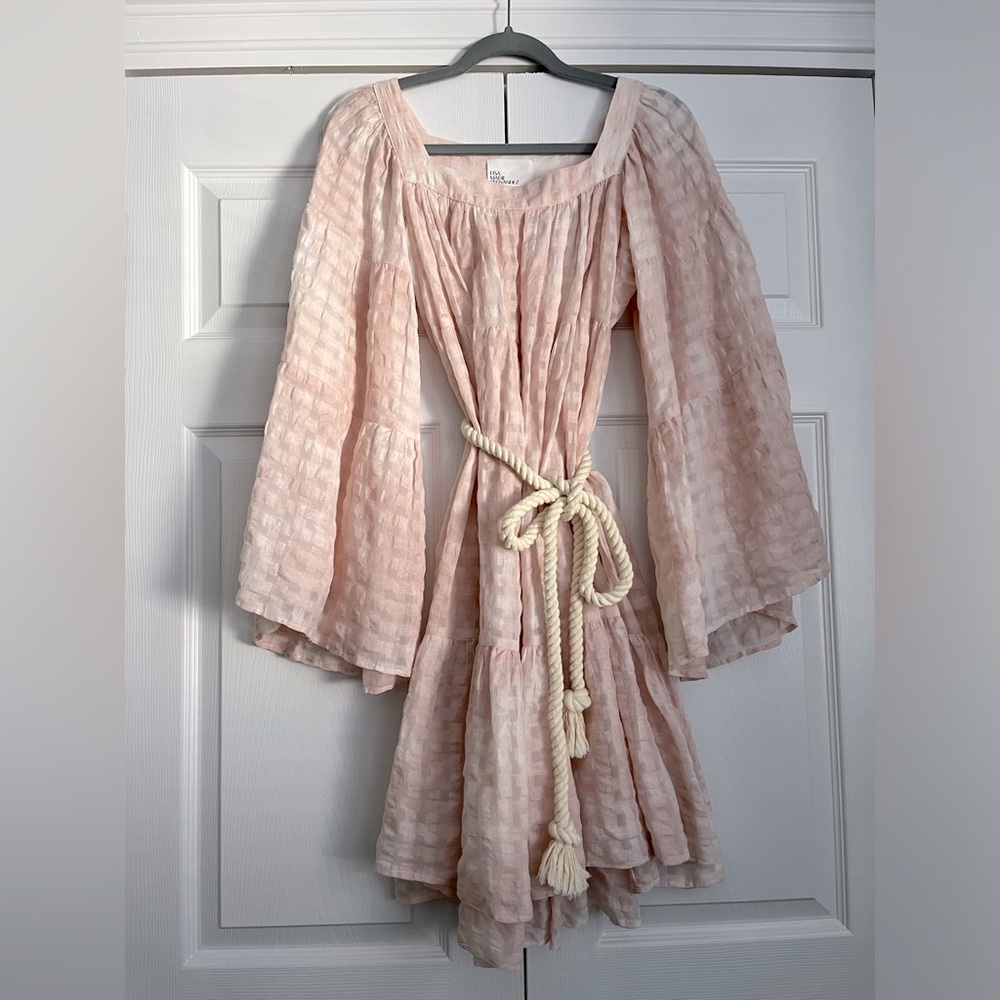 Lisa Marie Fernandez Women's Pink Belted Checked Linen/Cotton Seersucker Dress